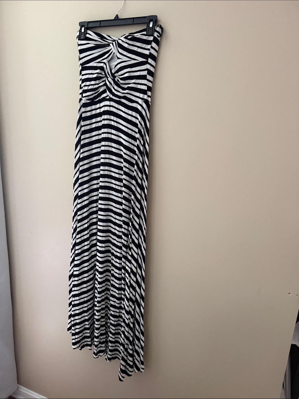 Arden B Black and White Striped Strapless Maxi